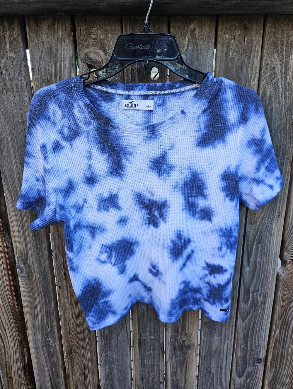 Hollister Blue Tie-Dye Waffle Short Sleeve Tee Size L - Picture 4 of 16